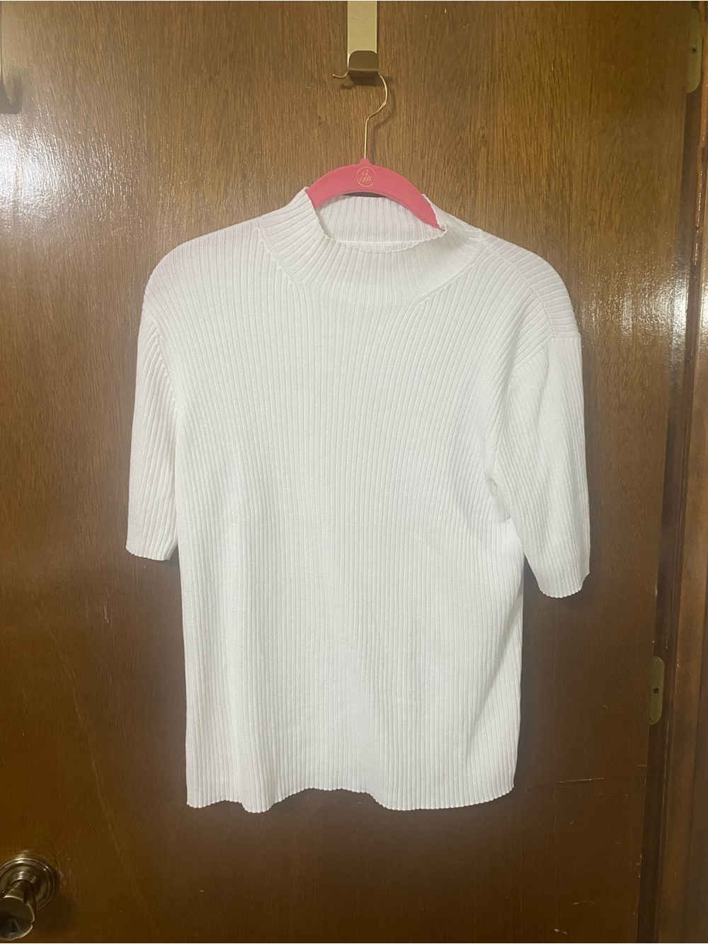 Women’s White Ribbed Short Sleeve Mock Neck Top Size Large